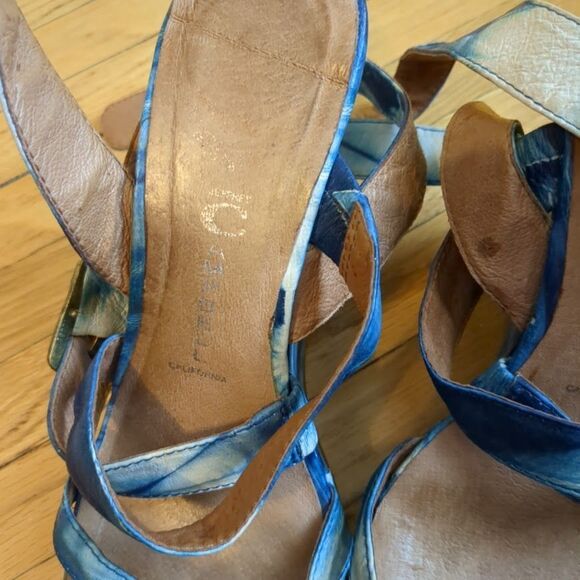 Vintage y2k Jeffrey Campbell Sandals Wedge Blue Tie Dye Leather Size 8.5 - Picture 8 of 11